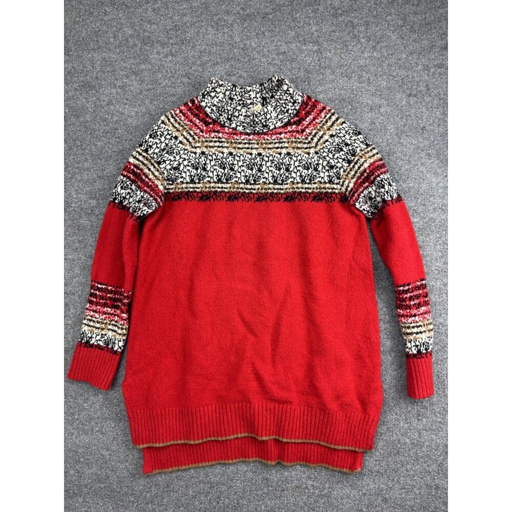 Anthropologie MOTH Sweater Womens Medium Red Multicolor Fair Isle Pullover Knit